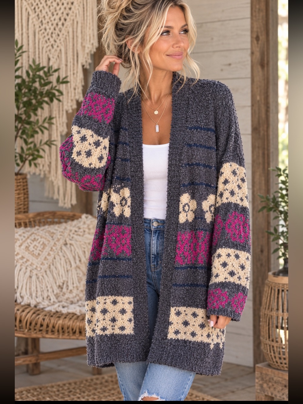 NATURAL LIFE Calla Cardigan Sweater Floral Boho L/XL